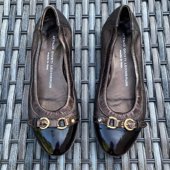 Attilio GIUSTI LEOMBRUNI metallic bronze cap toe ballet flats - Picture 1 of 16